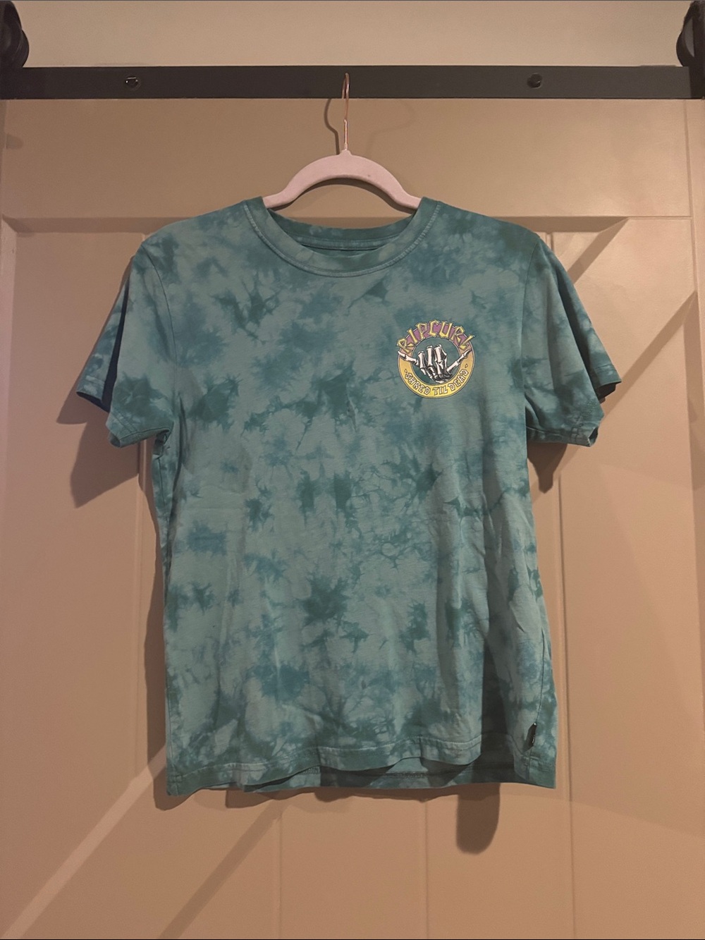Rip Curl Teal Tie-Dye Short Sleeve Kids Tee with Chest Graphic